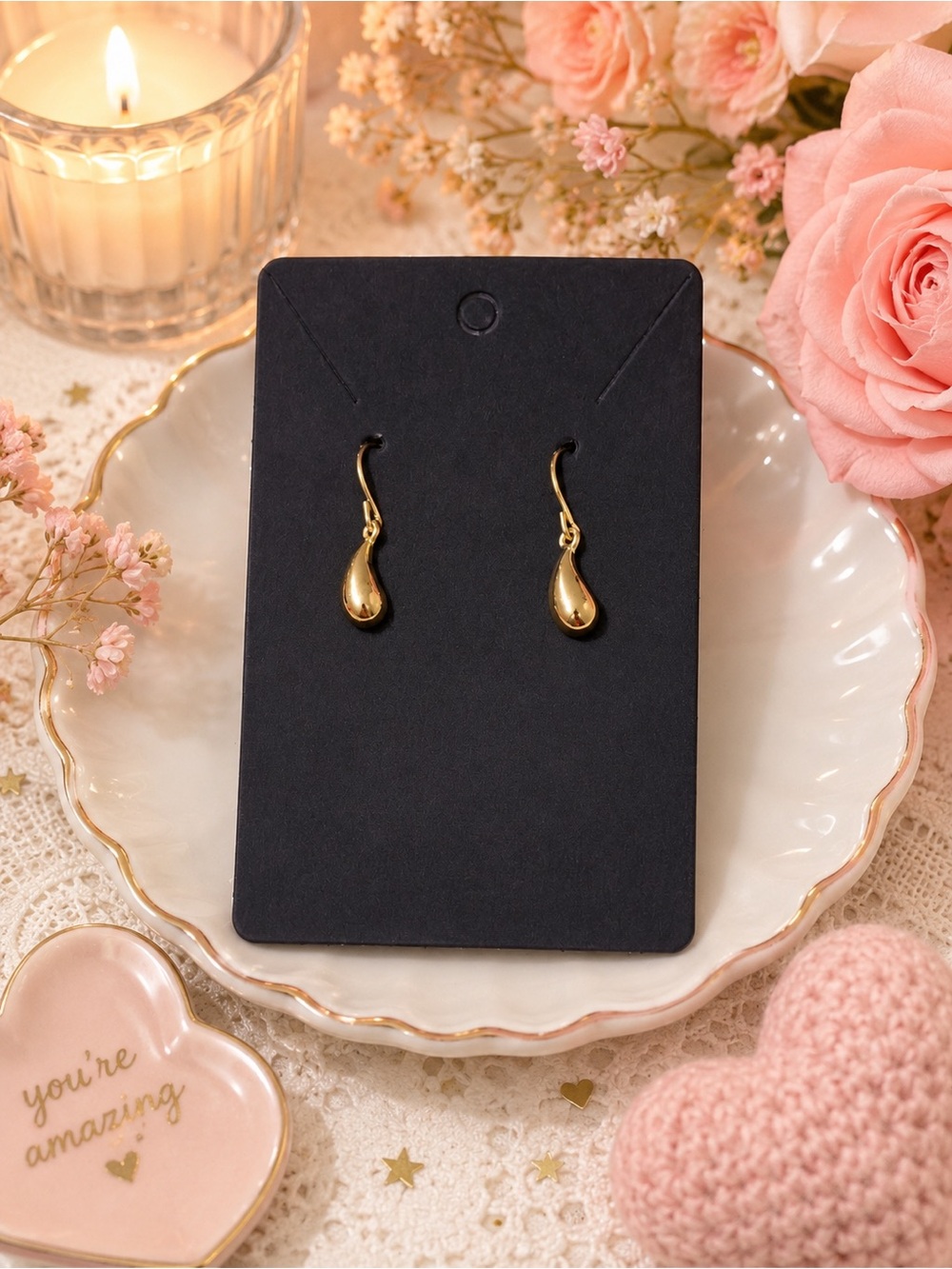 ✨ Elegant Gold-Tone Teardrop Drop Earrings